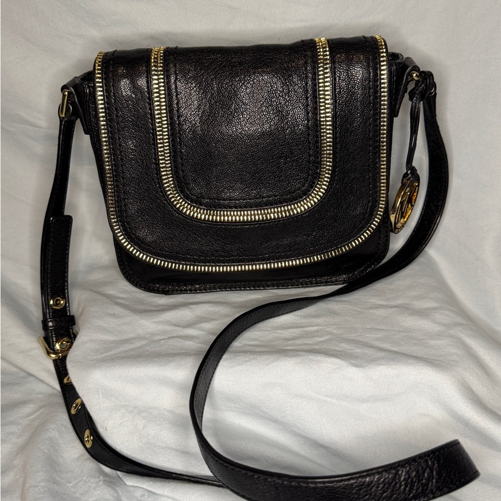 Michael Kors Black Crossbody Bag with Gold Accents